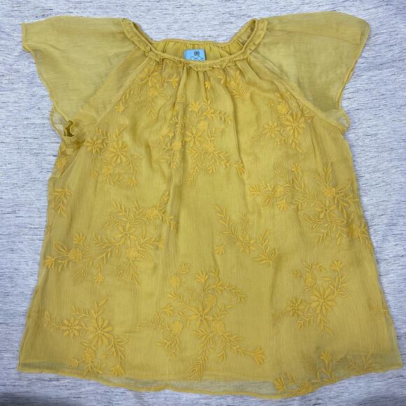 Cece Size S Mustard Yellow Embroidered Lined‎ Blouse Small - Picture 1 of 7